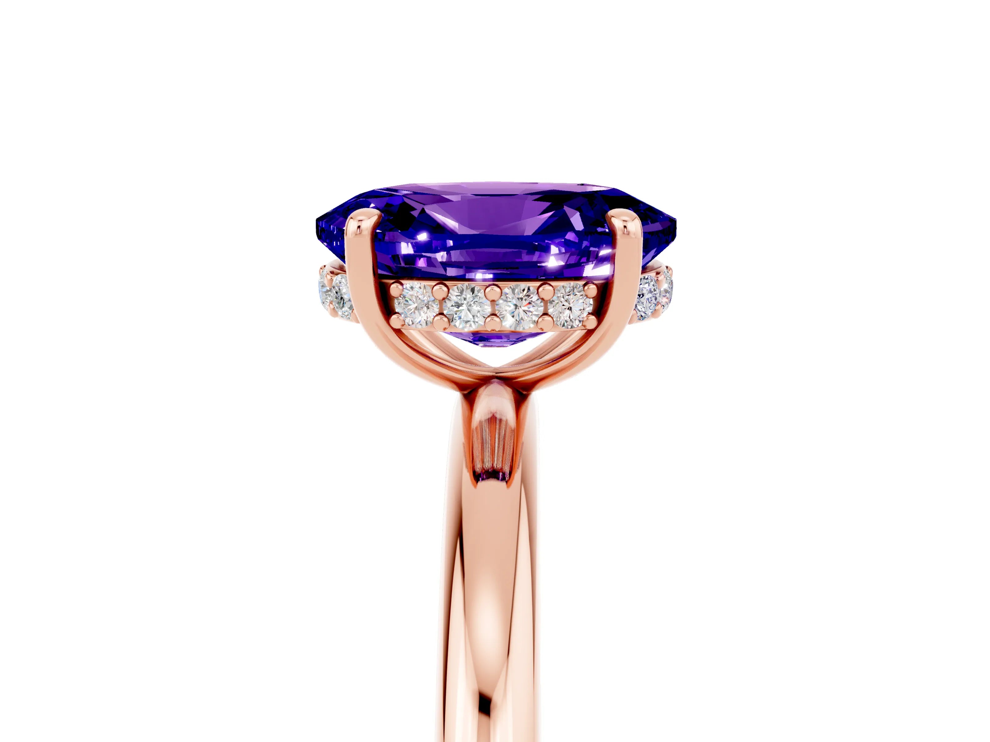 Rose gold Oval Cut Tanzanite Solitaire Ring with Thin Band and Four-Prong Setting_17