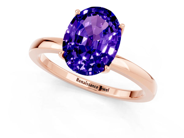 Rose gold Oval Cut Tanzanite Solitaire Ring with Thin Band and Prong Setting