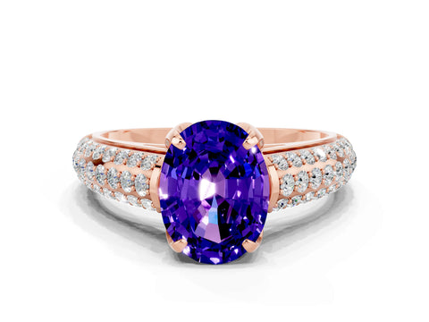 Rose gold Oval Cut Tanzanite Solitaire Ring with Three-Row Pavé Band and Four-Prong Setting_12