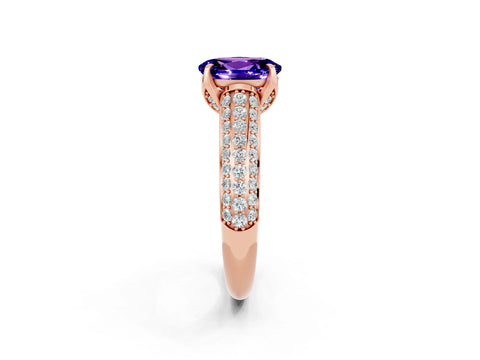 Rose gold Oval Cut Tanzanite Solitaire Ring with Three-Row Pavé Band and Four-Prong Setting_14