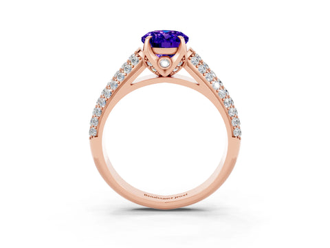 Rose gold Oval Cut Tanzanite Solitaire Ring with Three-Row Pavé Band and Four-Prong Setting_15