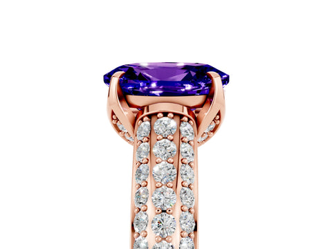 Rose gold Oval Cut Tanzanite Solitaire Ring with Three-Row Pavé Band and Four-Prong Setting_17