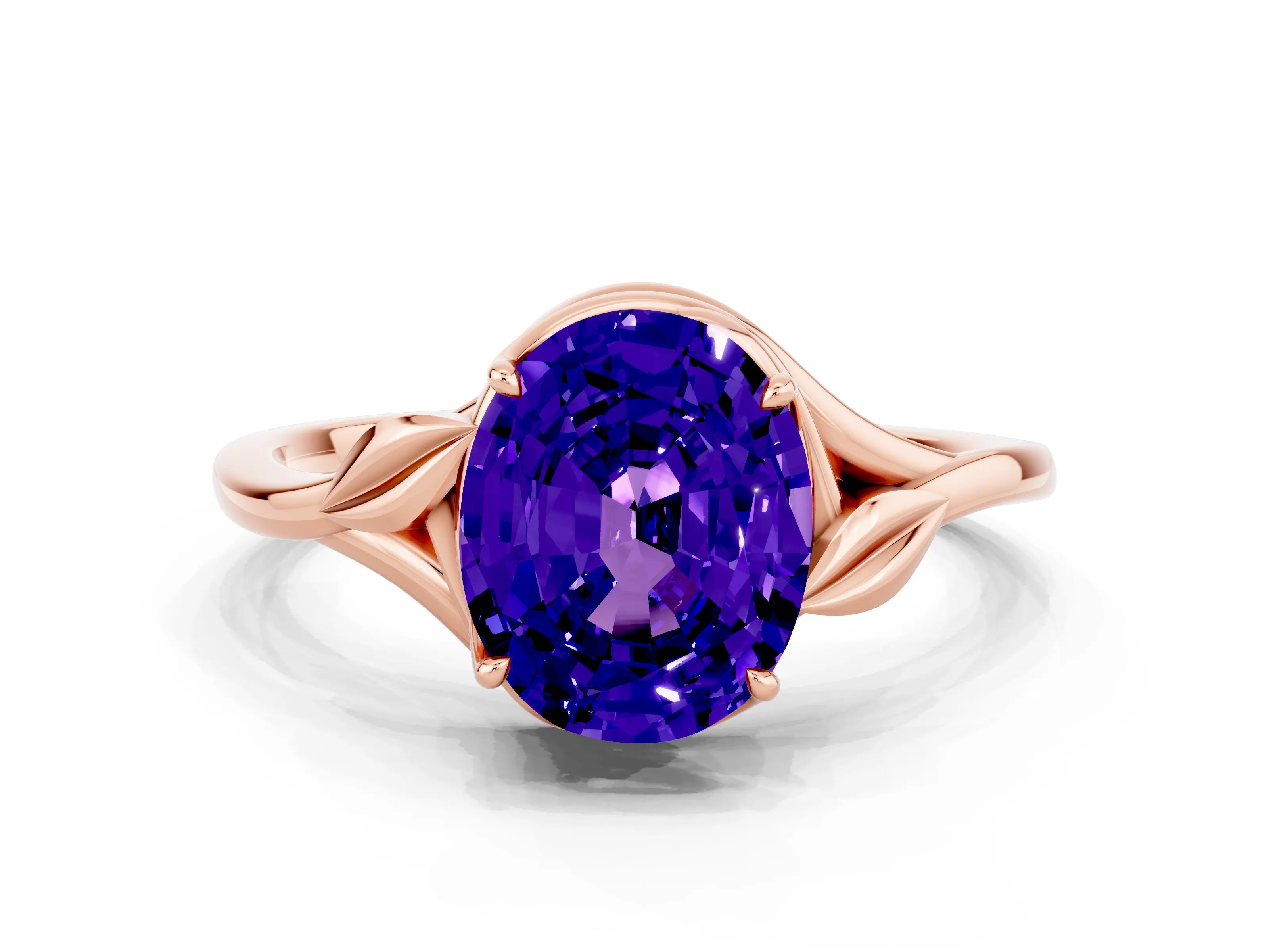Rose gold Oval Cut Tanzanite Solitaire Ring with Twist Band and Four-Prong Setting_24