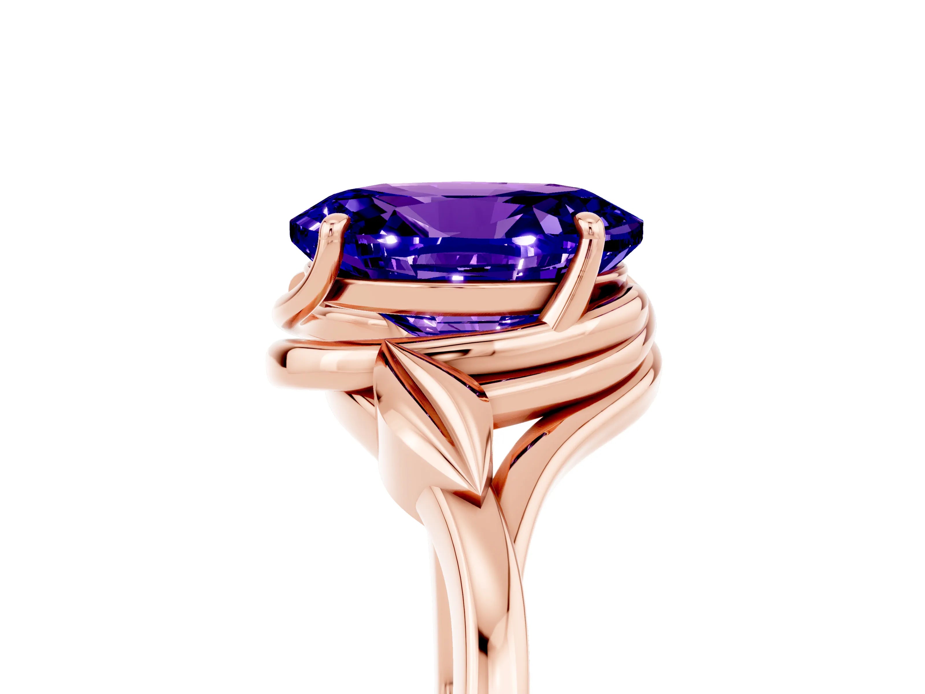 Rose gold Oval Cut Tanzanite Solitaire Ring with Twist Band and Four-Prong Setting_29