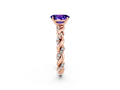 Rose gold Oval Cut Tanzanite Solitaire Ring with Twisted Band and Pavé Accents_2