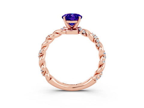 Rose gold Oval Cut Tanzanite Solitaire Ring with Twisted Band and Pavé Accents_3