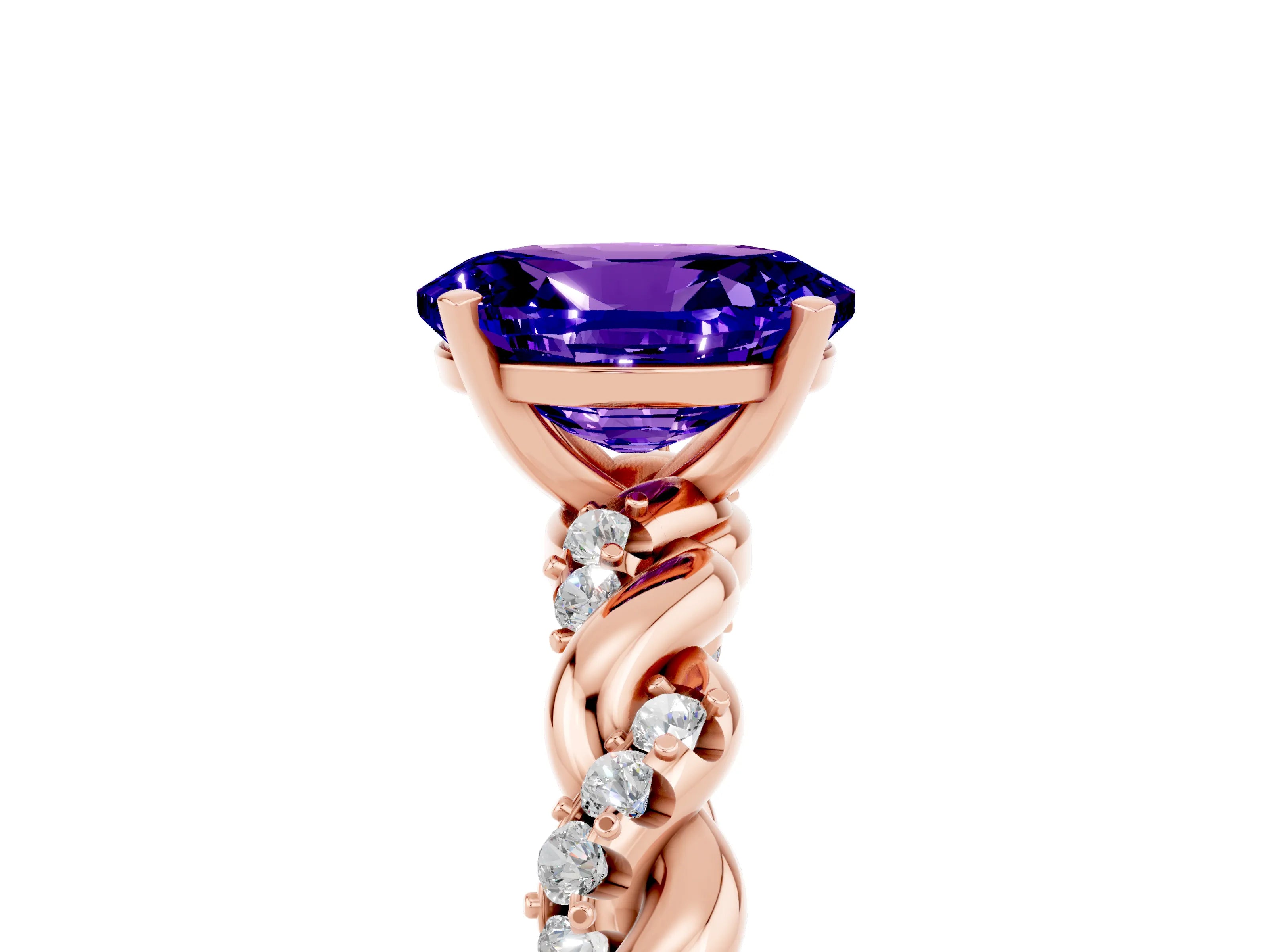 Rose gold Oval Cut Tanzanite Solitaire Ring with Twisted Band and Pavé Accents_5