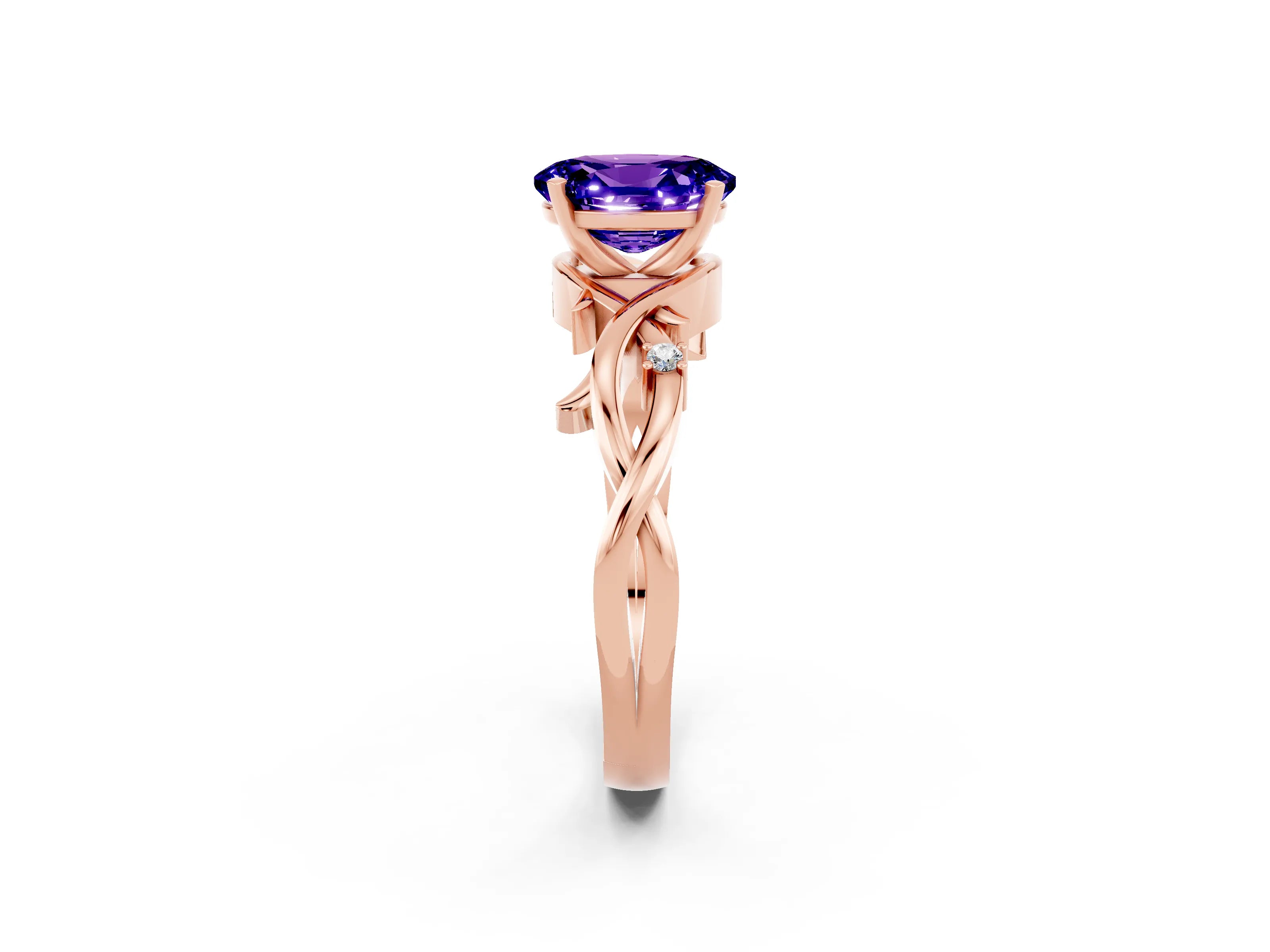 Rose gold Oval Cut Tanzanite Solitaire Ring with Twisted Band and Prong Setting_2
