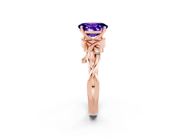 Rose gold Oval Cut Tanzanite Solitaire Ring with Twisted Band and Prong Setting