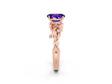 Rose gold Oval Cut Tanzanite Solitaire Ring with Twisted Band and Prong Setting_2