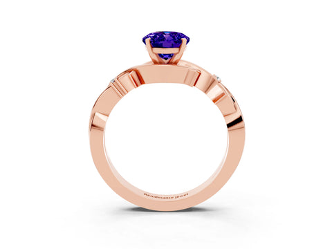Rose gold Oval Cut Tanzanite Solitaire Ring with Twisted Band and Prong Setting_3