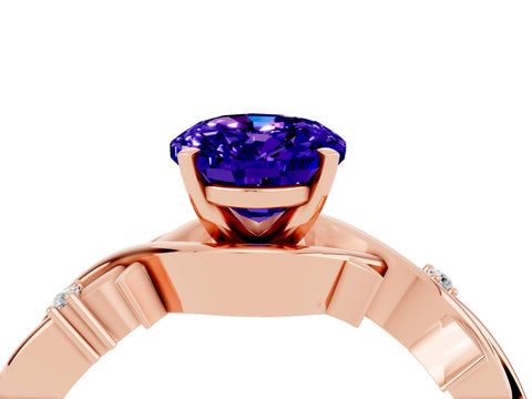 Rose gold Oval Cut Tanzanite Solitaire Ring with Twisted Band and Prong Setting_4