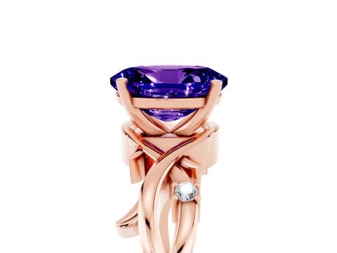 Rose gold Oval Cut Tanzanite Solitaire Ring with Twisted Band and Prong Setting_5