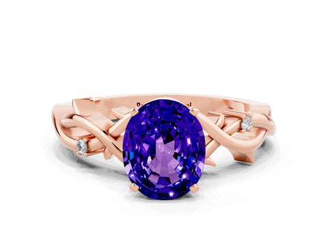 Rose gold Oval Cut Tanzanite Solitaire Ring with Twisted Band and Prong Setting