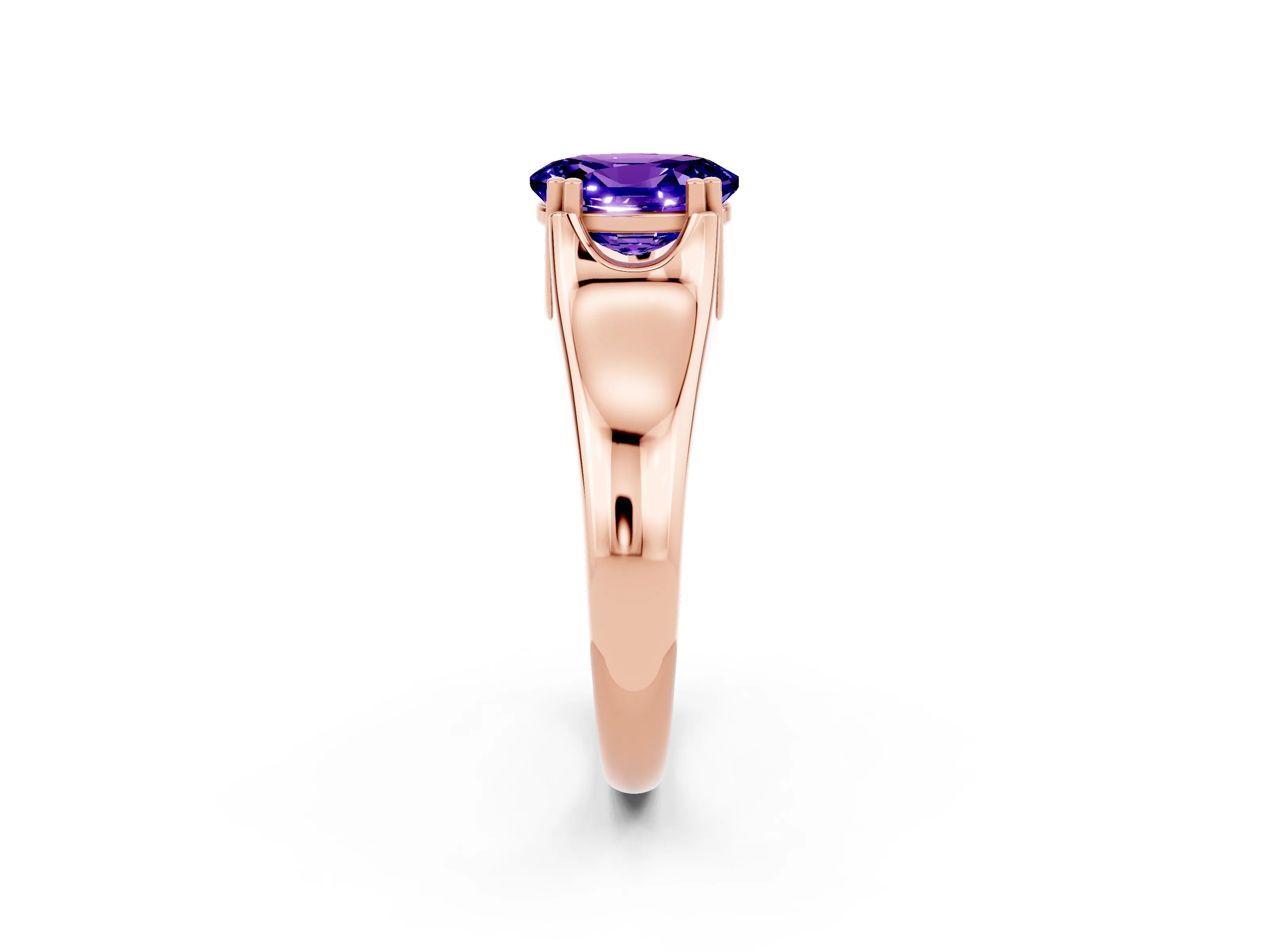 Rose gold Oval Cut Tanzanite Solitaire Ring with Wide Band and Prong Setting_2