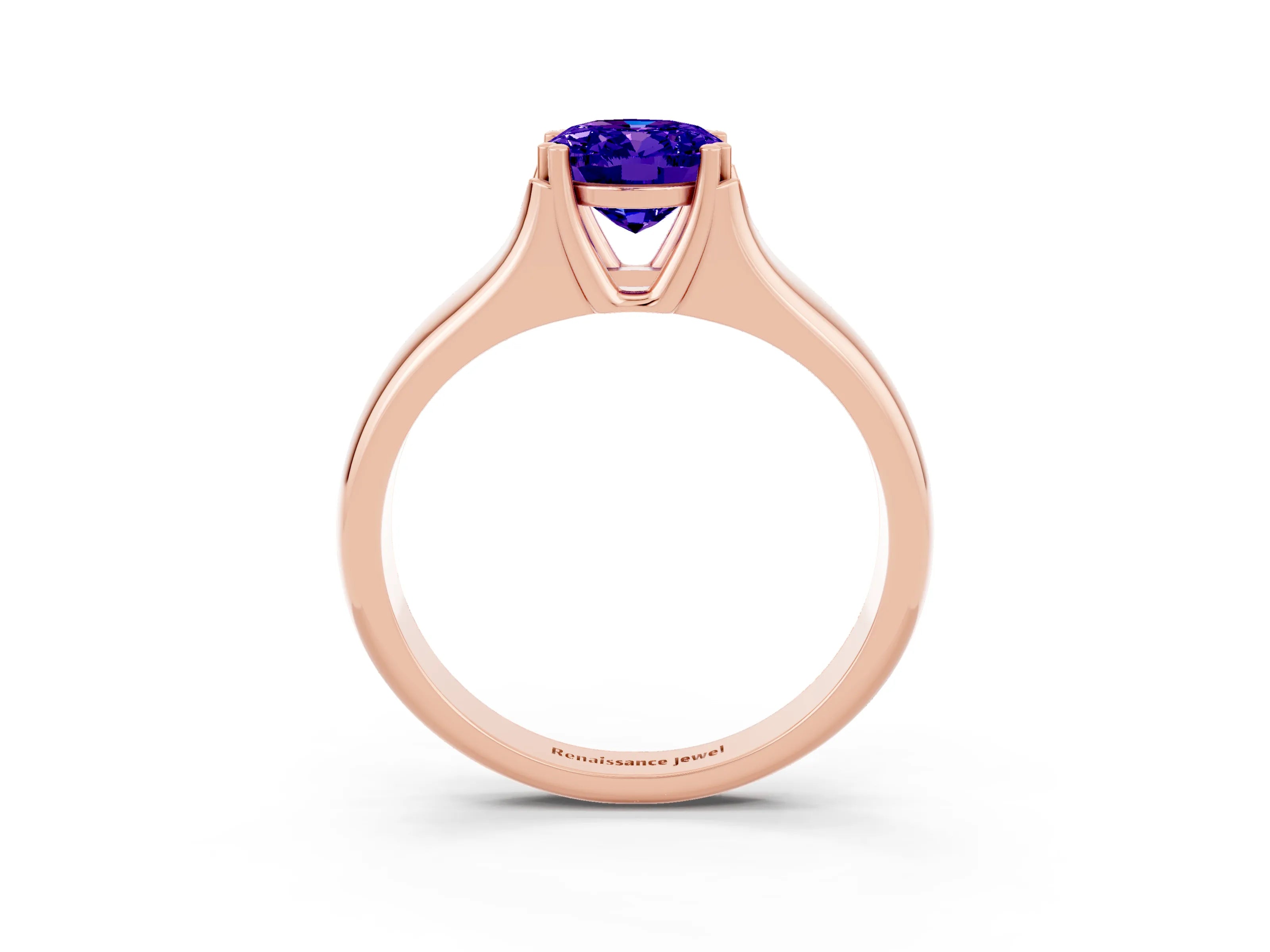 Rose gold Oval Cut Tanzanite Solitaire Ring with Wide Band and Prong Setting_3