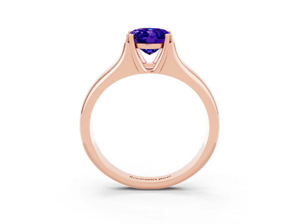 Rose gold Oval Cut Tanzanite Solitaire Ring with Wide Band and Prong Setting