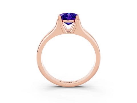 Rose gold Oval Cut Tanzanite Solitaire Ring with Wide Band and Prong Setting_3