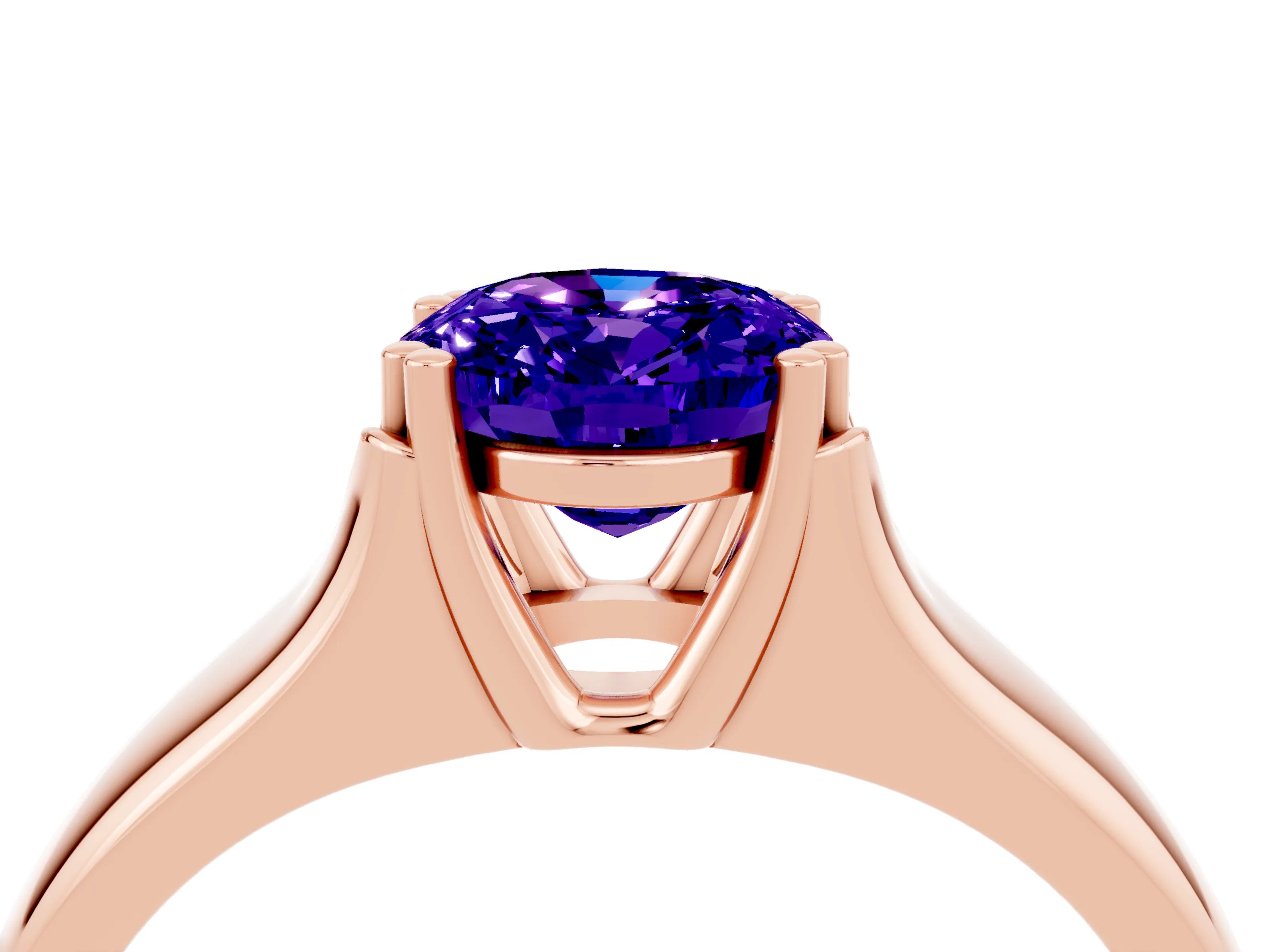 Rose gold Oval Cut Tanzanite Solitaire Ring with Wide Band and Prong Setting_4