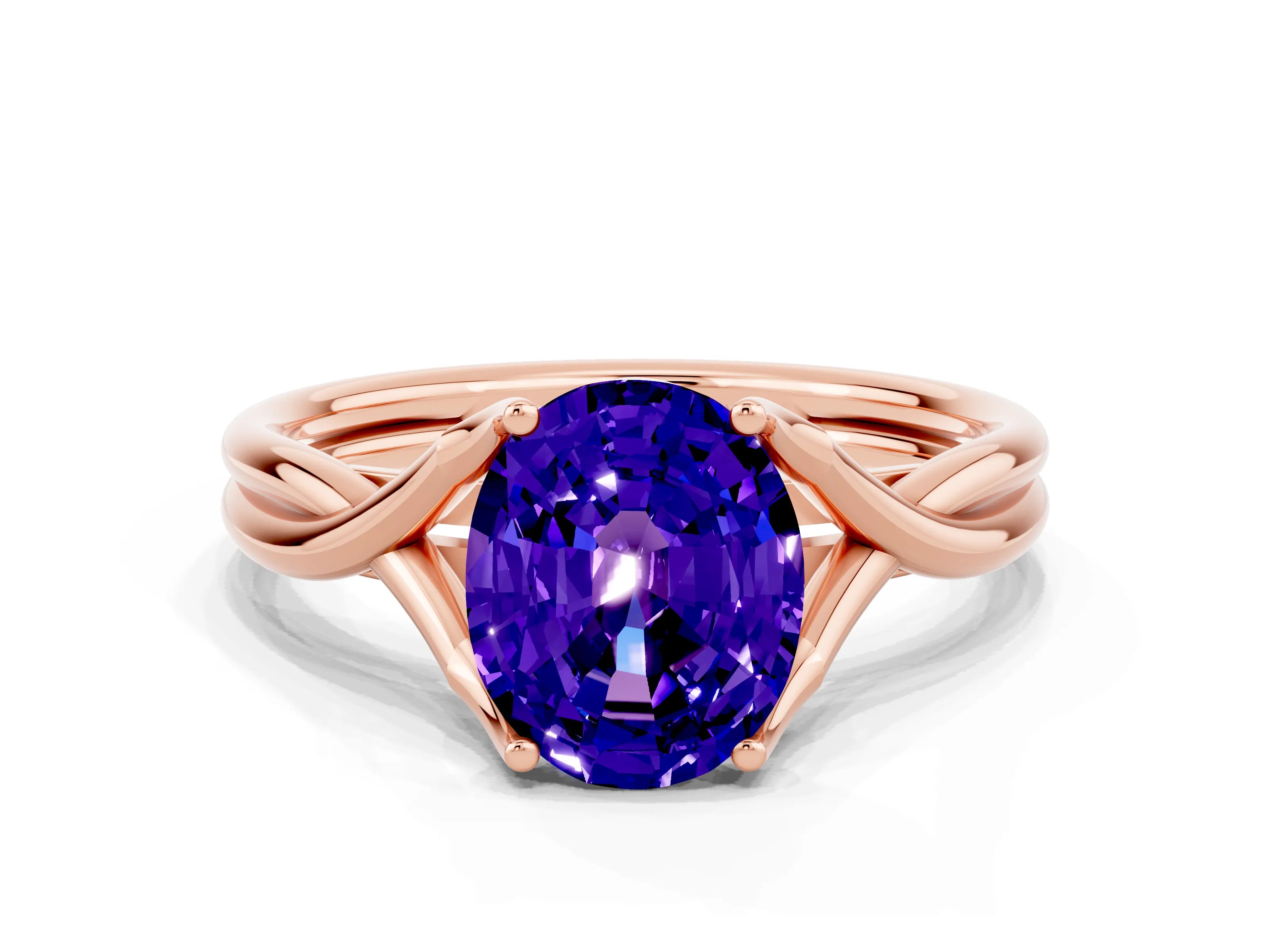 Rose gold Oval Cut Tanzanite Solitaire Twist Band Prong Setting Ring_43