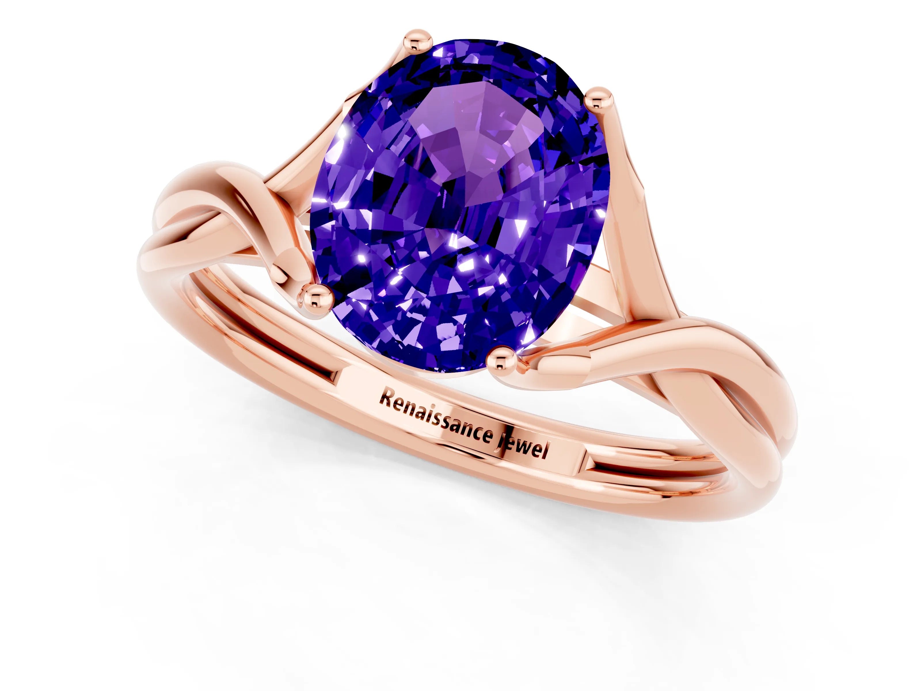 Rose gold Oval Cut Tanzanite Solitaire Twist Band Prong Setting Ring_44