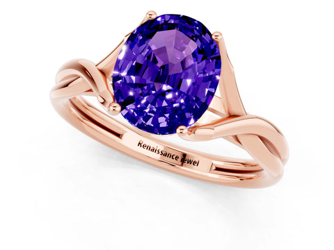 Rose gold Oval Cut Tanzanite Solitaire Twist Band Prong Setting Ring_44