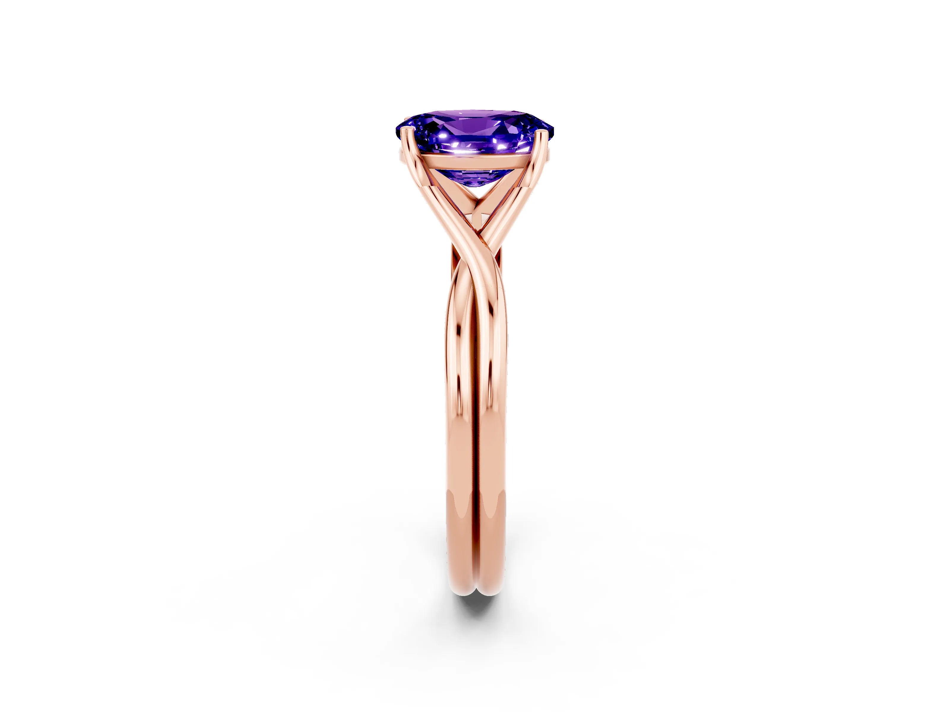 Rose gold Oval Cut Tanzanite Solitaire Twist Band Prong Setting Ring_45