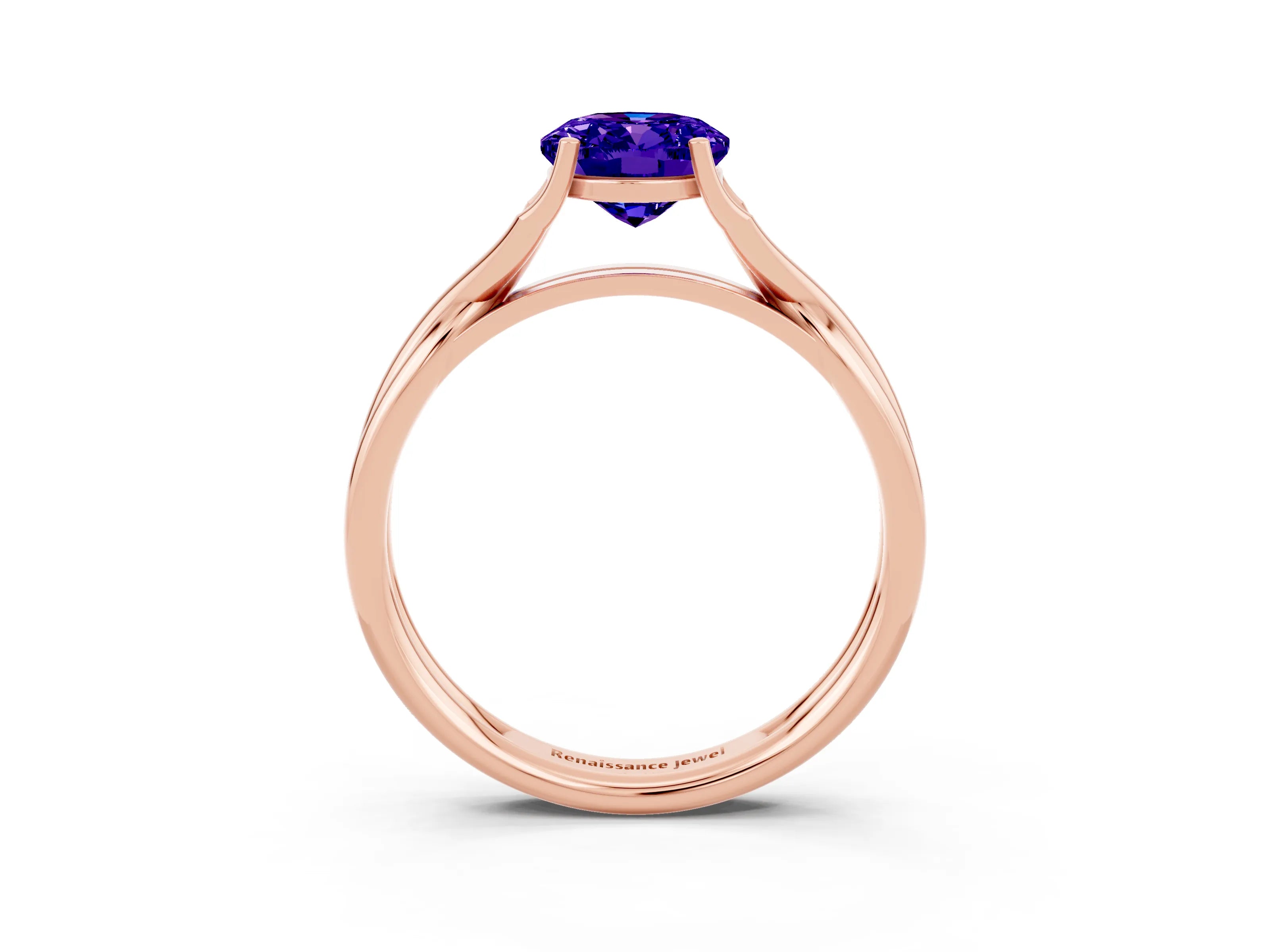 Rose gold Oval Cut Tanzanite Solitaire Twist Band Prong Setting Ring_46