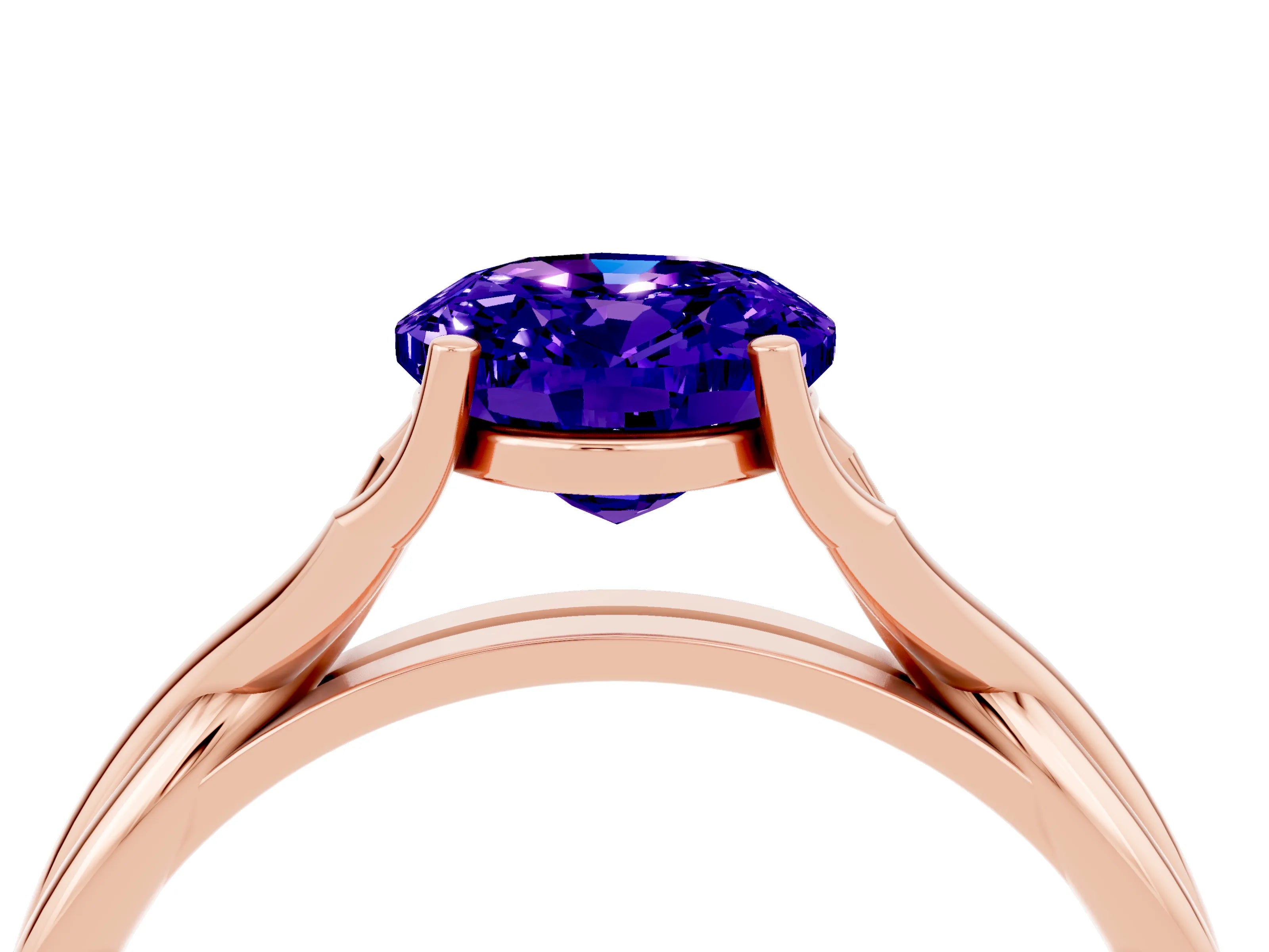Rose gold Oval Cut Tanzanite Solitaire Twist Band Prong Setting Ring_47