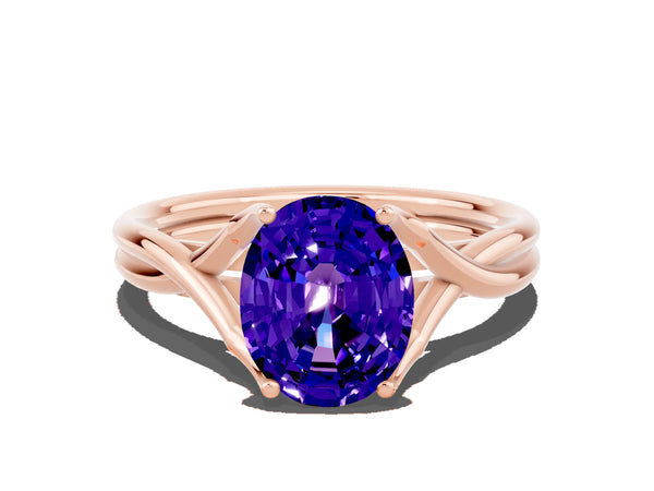 Rose gold Oval Cut Tanzanite Solitaire Twist Band Prong Setting Ring