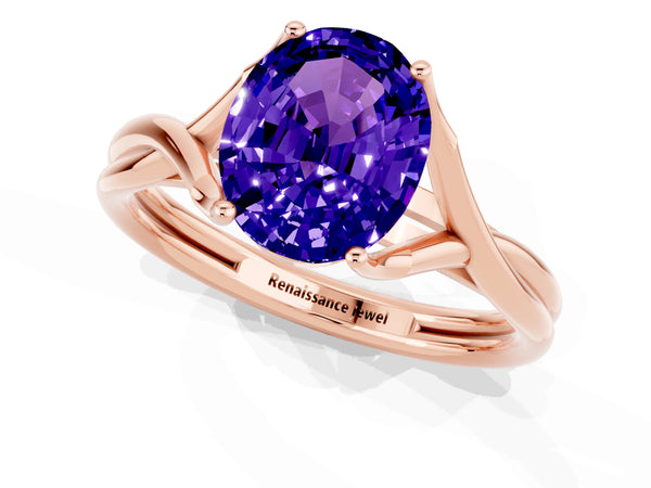 Rose gold Oval Cut Tanzanite Solitaire Twist Band Prong Setting Ring
