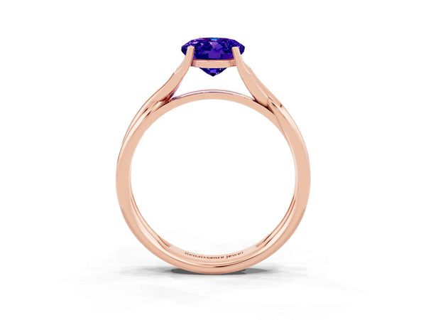 Rose gold Oval Cut Tanzanite Solitaire Twist Band Prong Setting Ring