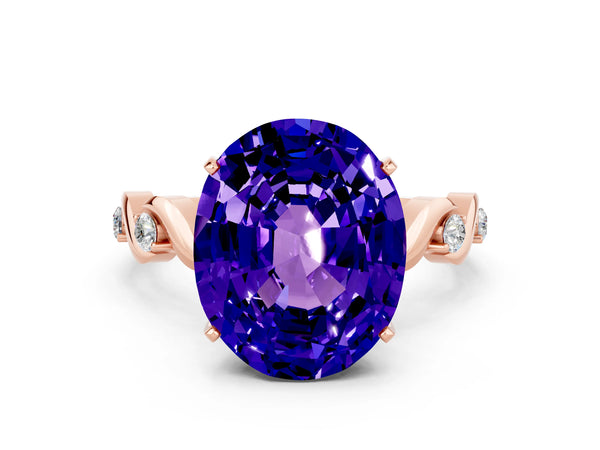Rose gold Oval Cut Tanzanite Solitaire Twisted Band with Round  Accents and Prong Setting