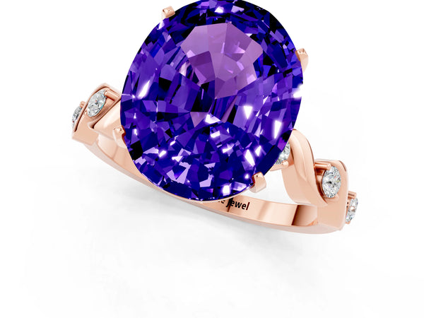 Rose gold Oval Cut Tanzanite Solitaire Twisted Band with Round  Accents and Prong Setting