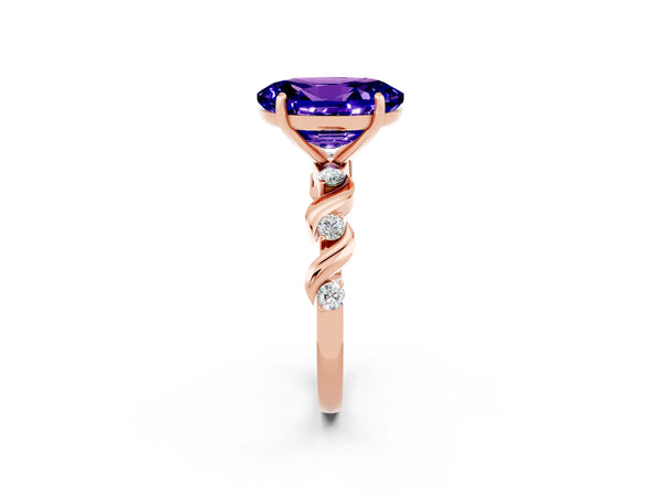 Rose gold Oval Cut Tanzanite Solitaire Twisted Band with Round  Accents and Prong Setting
