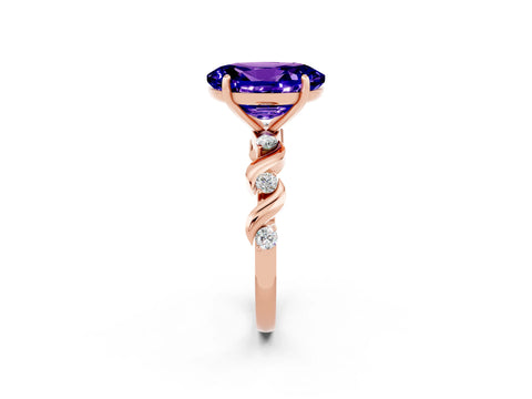 Rose gold Oval Cut Tanzanite Solitaire Twisted Band with Round  Accents and Prong Setting_14