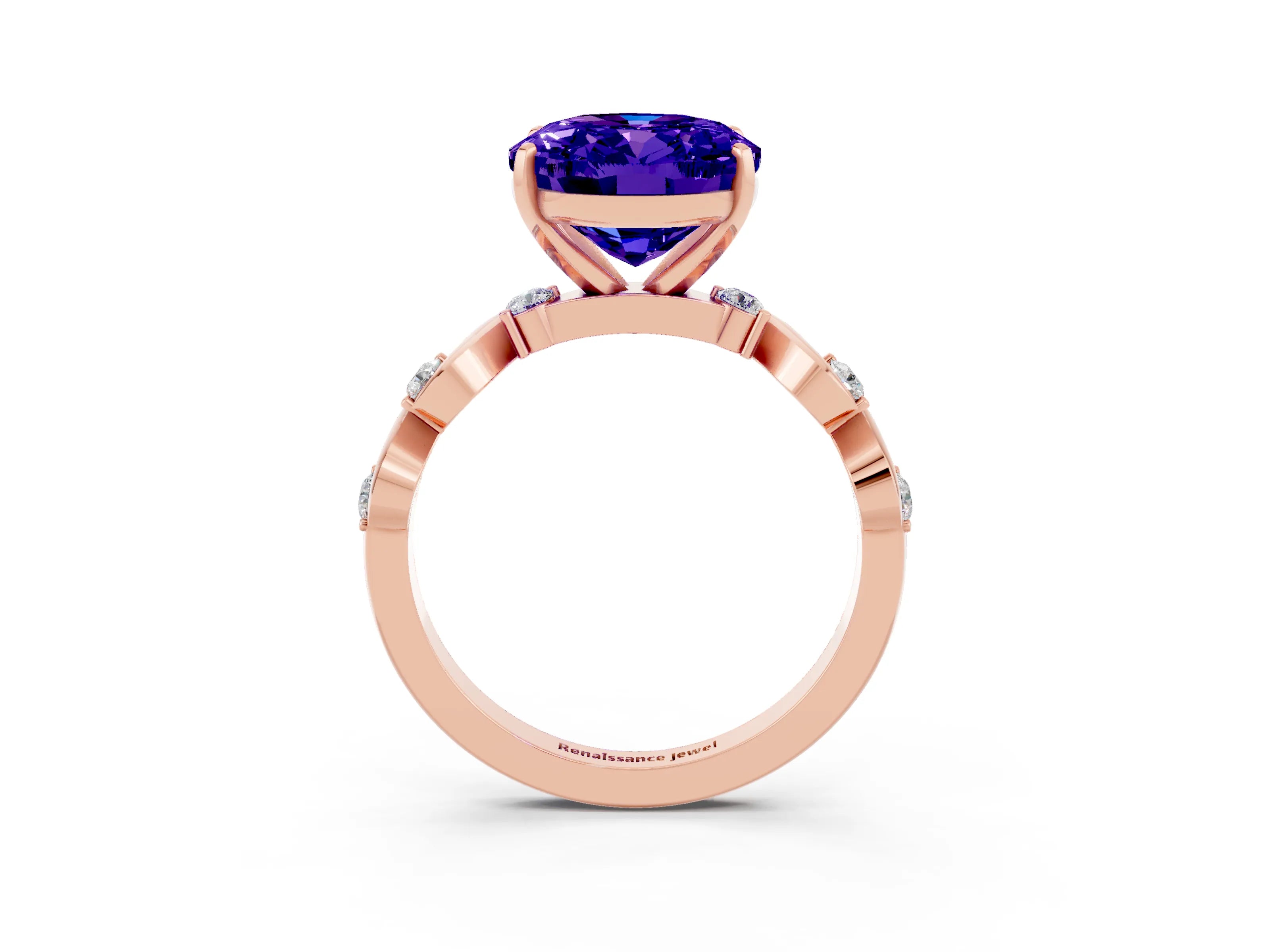 Rose gold Oval Cut Tanzanite Solitaire Twisted Band with Round  Accents and Prong Setting_15