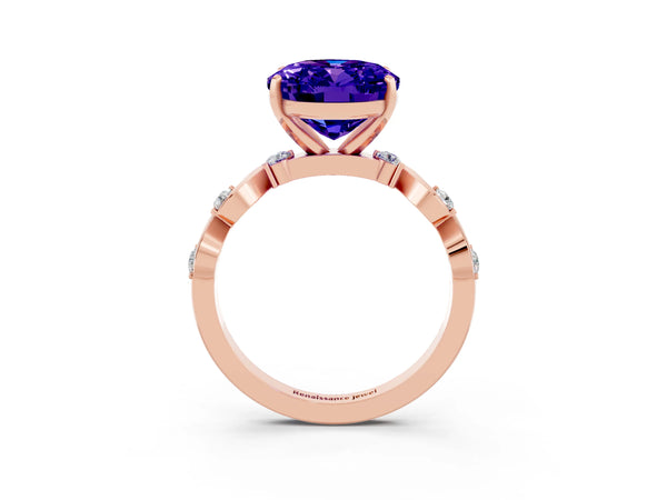 Rose gold Oval Cut Tanzanite Solitaire Twisted Band with Round  Accents and Prong Setting