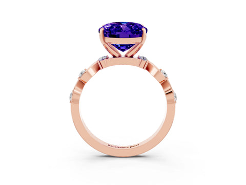 Rose gold Oval Cut Tanzanite Solitaire Twisted Band with Round  Accents and Prong Setting_15