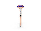 Rose gold Oval Cut Tanzanite Solitaire with Side Baguettes and Channel Set Band_2