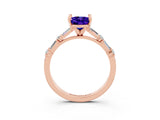 Rose gold Oval Cut Tanzanite Solitaire with Side Baguettes and Channel Set Band_3