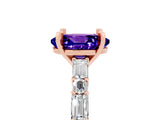 Rose gold Oval Cut Tanzanite Solitaire with Side Baguettes and Channel Set Band_5