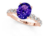 Rose gold Oval Cut Tanzanite Solitaire with Side Stones, Pave Band, Four-Prong Setting_37