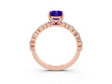 Rose gold Oval Cut Tanzanite Solitaire with Side Stones, Pave Band, Four-Prong Setting_39