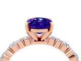 Rose gold Oval Cut Tanzanite Solitaire with Side Stones, Pave Band, Four-Prong Setting_40