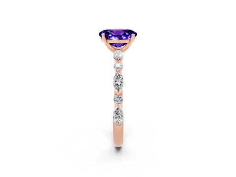 Rose gold Oval Cut Tanzanite Solitaire with Side Stones on a Pavé Band and Four-Prong Setting_2