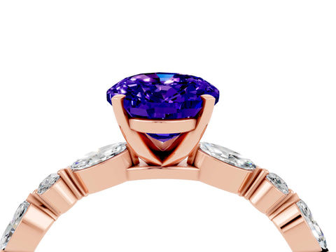Rose gold Oval Cut Tanzanite Solitaire with Side Stones on a Pavé Band and Four-Prong Setting_4