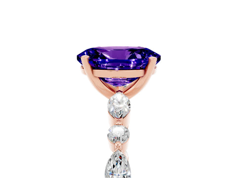 Rose gold Oval Cut Tanzanite Solitaire with Side Stones on a Pavé Band and Four-Prong Setting_5