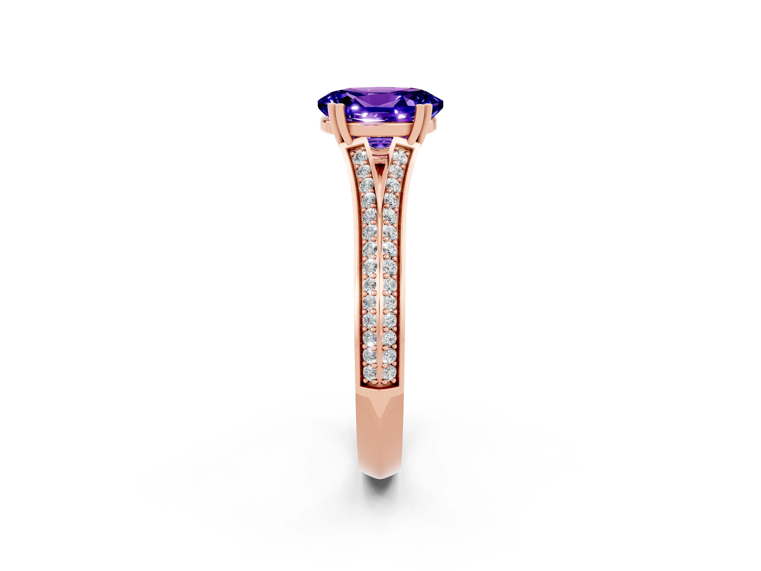 Rose gold Oval Cut Tanzanite Split Shank Engagement Ring with Pavé Band_2