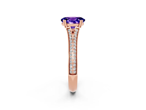 Rose gold Oval Cut Tanzanite Split Shank Engagement Ring with Pavé Band